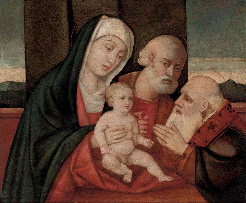 Giovanni Bellini La Sacra Famiglia con un santo oil painting picture